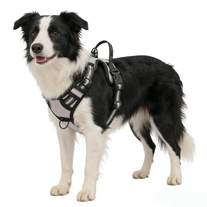 Gray No-Pull Dog Harness with 2 Leash Clips，Soft Padded Vest for Large Dog, Adjustable Reflective Dog Vest Easy to Put on and Take Off, (Neck: 17"~24", Chest: 24"~32",Gray L) - color: Gray, size: Large