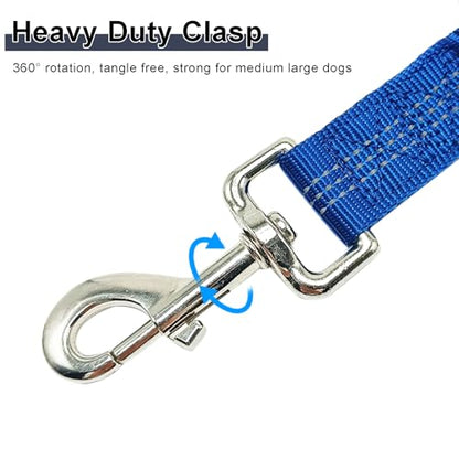 5 FT Bungee Dog Leash with 2 Handles, Reflective Strong Nylon Traffic Leash, Shock Absorbing Lead for Large Medium Dogs Walking Training Controlling, Dark Blue - color: Dark blue