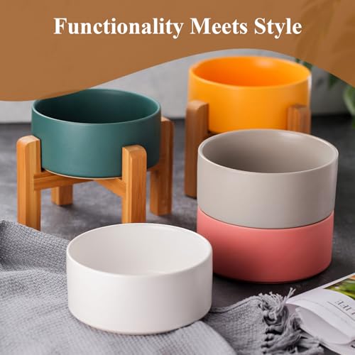 Yellow Ceramic Elevated Raised Cat Bowl with Wood Stand No Spill Pet Food Water Feeder Cats Small Dogs - color: Yellow, size: Medium Dog Bowls 850ML*1