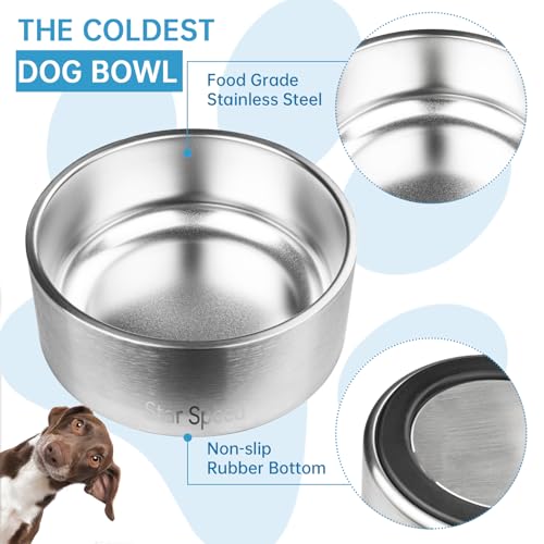 StarSpeed Stainless Steel Dog Bowl. Dog Water Bowls for Large Dogs with Rubber Bottom, Drop Resistant and Durable, Keeps Cold, Holds 8 Cups of Water, Fits Different Size Dog Bowls. (64oz, Silver) - color: Silver, size: 64oz