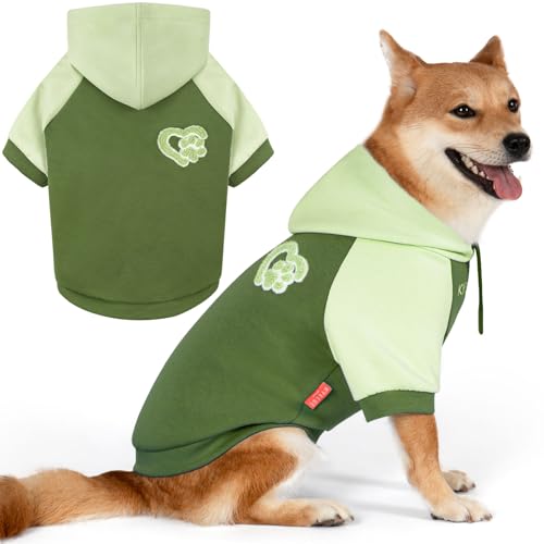 KYEESE Dog Hoodie Stretchy Pet Sweatshirt with Drawstring Cat Coat with Leash Hole Warm Pet Clothes Comfort Cat Sweater Soft Dog Clothes for Small Dogs Dogs Winter Coat for Cold Weather - color: 3#Green, size: X-Large (24-35lbs)