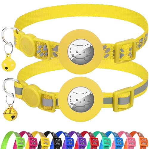 Joytale AirTag Cat Collar 2 Pack with Breakaway Safety Buckle, Reflective Cats Collar with AirTag Holder, Adjustable 7.5-12.5 Inch, Anti-Fraying Lightweight for Girl Boy Kitten, Yellow - color: Yellow