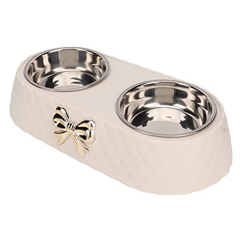 Generic Durable Stainless Steel Double Pet Feeding Bowls, Non Slip Mats Prevent Slip, Safe Material for Small to Medium Dogs Cats (Beige) - color: Beige