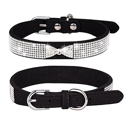 Rhinestone Dog Collar, Cute Dazzling Sparkling Soft Suede Leather Adjustable Pet Dog Cat Collar Crystal Diamond for Puppy Small Medium Large Dogs (XS:21 - 27 cm, Black-2) - color: Black-2, size: XS:21 - 27 cm