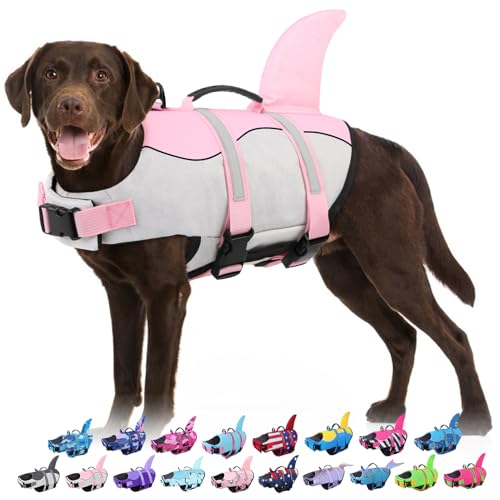 Dog Life Jacket - Shark Life Vest for Swimming Boating - Reflective Lifejacket Swimsuit for Small Medium Large Dogs - High Buoyancy Lifesaver Preserver with Rescue Handle, Pink Shark XS - color: Pink Shark, size: X-Small