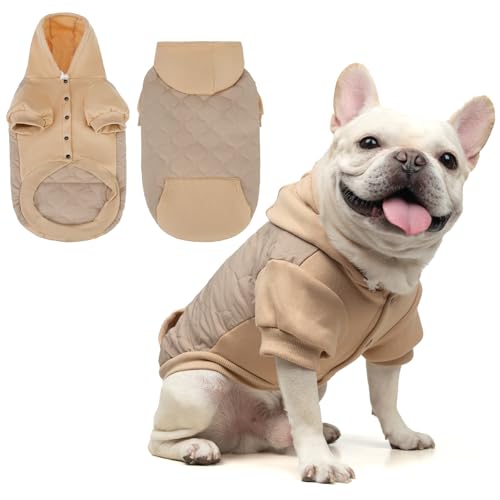 KOOLTAIL Warm Dog Winter Coat for Small Dogs, Waterproof Puppy Jacket with Leash Hole, Cold Weather Pet Vest for Winter, Soft Pet Hoodie Sweater Sweatshirt Clothes for Puppy Cats Girls Boys Beige M - color: Beige, size: Medium