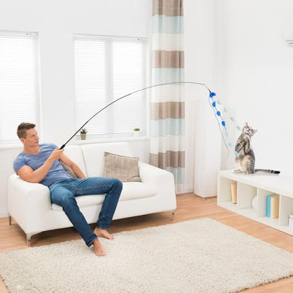 Cat Wand Toy, 9Pcs Retractable Plush Srtip Cat Teaser Wand Toys with Bell & String, Long Interactive Wand Toys for Indoor Kitten, Exercise - size: 7pcs&2pole