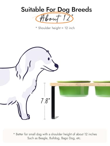 Elevated Dog Bowls, Raised Dog Bowl Stand with Two 6.5 inch Ceramic Bowl, Non-Slip Puppy Food and Water Bowls, Dogs Feeder for Small and Medium Breed,Green - color: Green, size: 6.5inch