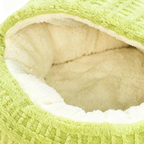 Hooded Calming Cat Cave - Hooded Kitten Bed, Cat Tent for Home Bedroom Balcony, Pet Bed with Thick Padding, Pet Sleeping House, Cave Cushion for Indoor Shelter Living Room Apartment - color: Green