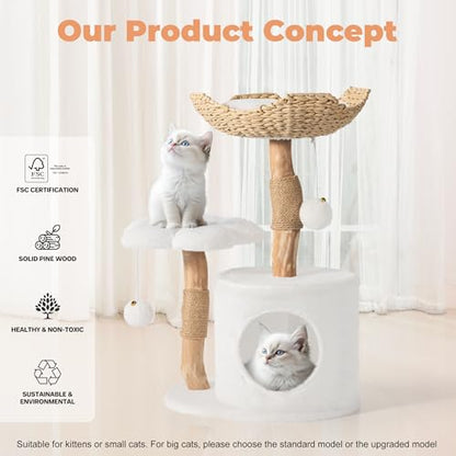 Easyego Modern Cat Tree, 26.3" Aesthetic Wood Cat Tree Tower, Luxury Cat Condo with Scratching Posts and Flower Platforms, Cat Furniture, Pure White - color: Pure White, size: 26.3''