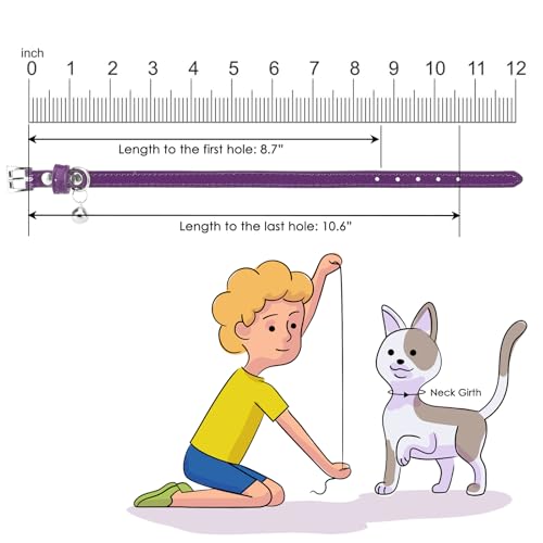 PUPTECK 2 PCS Soft Genuine Leather Cat Kitten Collar with Bells Adjustable for Girl Boy Cats Puppy - Yellow Green, Deep Purple - color: Yellow Green & Deep Purple