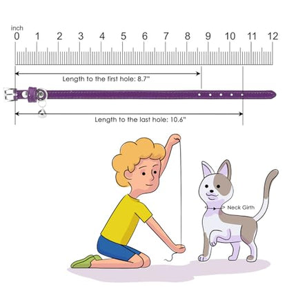 PUPTECK 2 PCS Soft Genuine Leather Cat Kitten Collar with Bells Adjustable for Girl Boy Cats Puppy - Yellow Green, Deep Purple - color: Yellow Green & Deep Purple