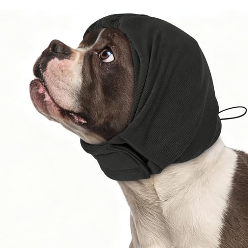 Dog Calming Hoodie, Soft & Adjustable No Shake Ear Wrap for Dogs Hematoma, Noise Protection Dog Head Muffs, Anxiety Relief Ear Cover for Dogs for Fireworks, Separation, Drying, Thunder - color: Black, size: Small