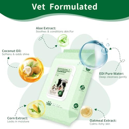 GLADFRESIT Pet Grooming Glove Wipes for Dogs & Cats, Hypoallergenic Deodorizing Cleansing Wipes with Coconut Oil & Botanical Extracts, 90 g Extra-Thick Gentle Wipes for Daily & Outdoor Care (20 Pcs) - size: 20 PCS
