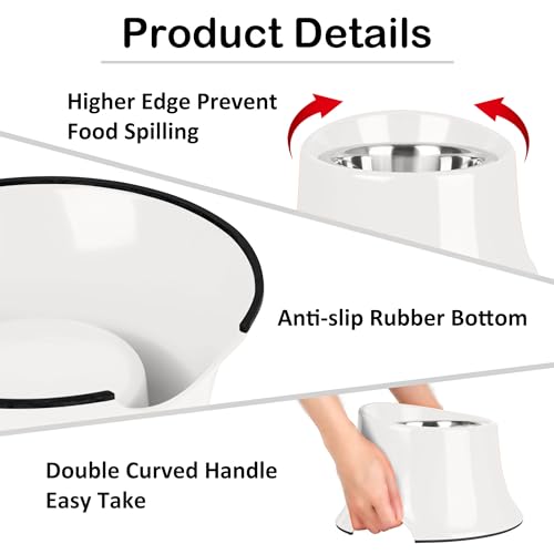 Tilted Elevated Dog Bowls Non-Slip & Non-Spill Pet Feeder with Elevated Detachable Melamine Stand, High Capacity Tilted Dog Bowl for Medium Small Size Dogs M/2 Cup White - color: White, size: M/2 Cup