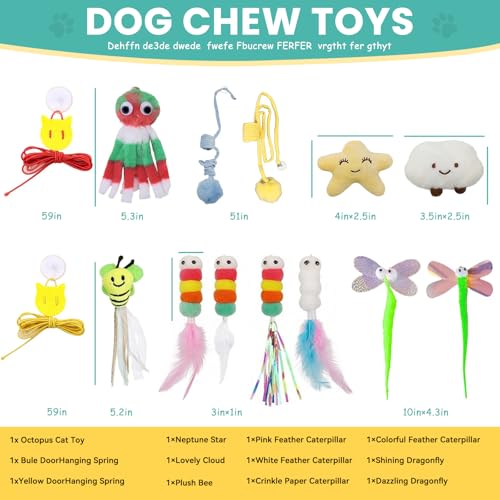 12Pack Hanging Cat Toy for Bored Indoor Cats. Interactive Cat Toy Set with Cat Wand Toy Styles,Cat Feather Toy Refill and Cat Toys for Indoor Cats for Play Exercise