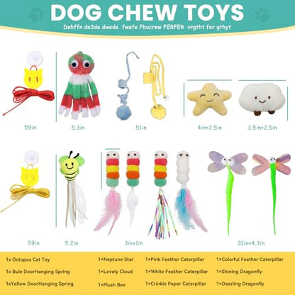 12Pack Hanging Cat Toy for Bored Indoor Cats. Interactive Cat Toy Set with Cat Wand Toy Styles,Cat Feather Toy Refill and Cat Toys for Indoor Cats for Play Exercise