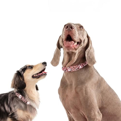 Luxury K9 Crystal Dog Collar -Waterproof Wear-Resistant Microfiber Leather with Hand-Set Rhinestone Gems, Durable Metal Buckle, Adjustable Bling Collar for Small Medium Large Dogs (Pink Leopard, L) - color: Pink Leopard, size: L(FIT,NECK:14.5"-18")