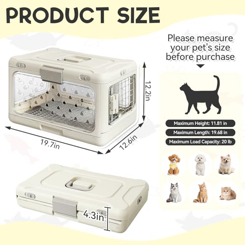 Hard Cat Carrier,Dog Crate for Small Dogs,Cat Kennel Clear,Foldable Dog Kennel with Urine Pad Mesh Grid,Ventilation & Hard Plastic Protection Transparent Pet Carrier 20" L,White - color: White