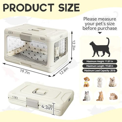 Hard Cat Carrier,Dog Crate for Small Dogs,Cat Kennel Clear,Foldable Dog Kennel with Urine Pad Mesh Grid,Ventilation & Hard Plastic Protection Transparent Pet Carrier 20" L,White - color: White