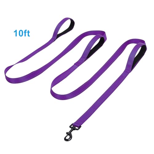 Jiozermi 10ft Dog Leash with 3 Handles, Heavy Duty Dog Lead with Padded Traffic Handle, Reflective Stitching Large Leash for Running Walking Training(Purple) - color: Purple
