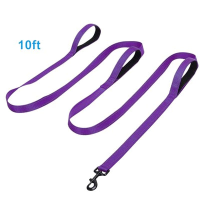 Jiozermi 10ft Dog Leash with 3 Handles, Heavy Duty Dog Lead with Padded Traffic Handle, Reflective Stitching Large Leash for Running Walking Training(Purple) - color: Purple
