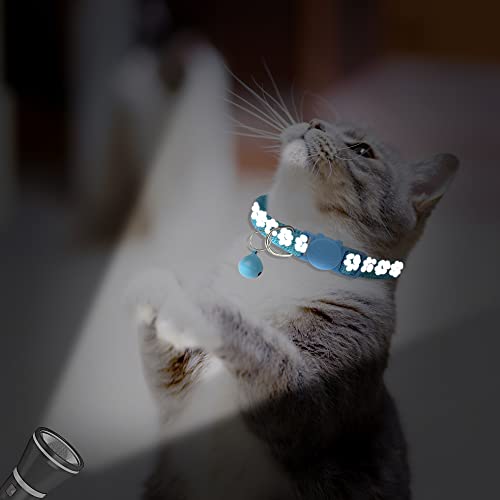 2 Pack Reflective Cat Collar Breakaway with Bell,Personalized Kitten Collars,Adjustable Safety Buckle Collar for Male Cats Girls & Boys (Sky Blue) - color: Sky Blue