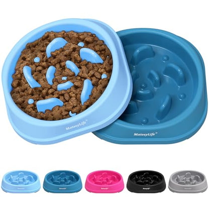 MateeyLife Small Slow Feeder Cat Bowls 2PCS, Anti-Choking Puzzle Cat Food Bowls, Anti-Slip Interactive Dog Feeding Slow Down Eating, Bloat Stop Maze Dishes Dog Feeder for Small Breeds 1 Cup - color: A-LightBlue&DarkBlue, size: Small