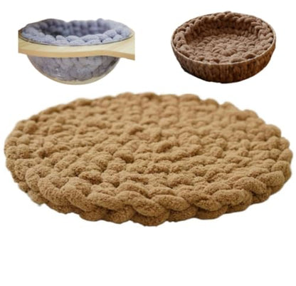 Hand-Woven Cat Mattress Nest Space Capsule Stepping Milk Round Cushion Pet Warm Pad Sleeping Four Seasons Indoor Pet Cat Climbing Frame Mat Enlarged Thickened (Brown, 50CM) - color: Brown, size: 50cm