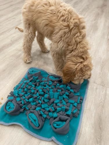 Snuffle Mat for Dogs, Boredom Buster Interactive Puzzle Feeding Mat, Encourages Natural Foraging Skills and Stress Relief Small/Medium/Large Dogs (Gray and Teal) - color: Gray and Teal