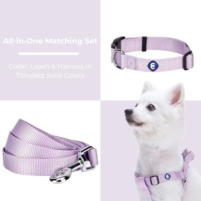 Blueberry Pet Essentials Matching Harness, Collar & Leash Set in Lavender, Adjustable Nylon for Medium & Large Breeds - color: Lavender - Collar + Leash + Harness, size: Large