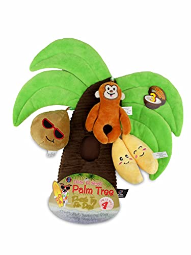 Bow Wow - Dog Toy Hide & Seek Plush Palm Tree | Interactive Toy with 3 Squeaky Mini Toys | Soft Stuffed Puppy Toy for Small & Medium Dogs | Mental Stimulation & Boredom Relief | 10 Inches - color: Palm Tree