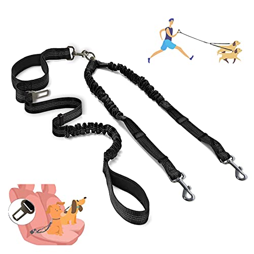 Double Dog Leash - Dual 360 No Tangle Two Dogs Leash for Small to Large Dogs - Adjustable, Tangle Free (Black) - color: Black