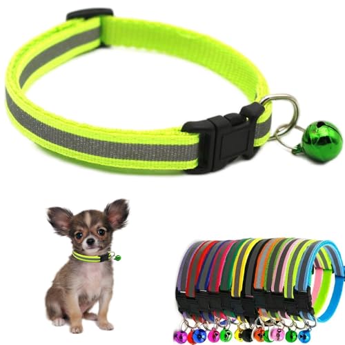 Neon Green Kitten Collar with Bell, Reflective Puppy Collars Soft Adjustable Buckle for XXS XSmall Extra Small Puppies Dogs Female Male Tiny Pets Kitten Girl Boy Yorkie X-Small - color: Neon Green, size: XS(Neck 7.5"-12")