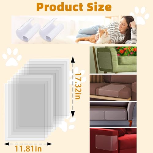 10 Pack Cat Scratch Furniture Protector, Transparent Couch Protector from Cat Claws, Thicker Flexible Pet Deterrent Shield for Fabric Sofa, Chair and Walls - size: 10