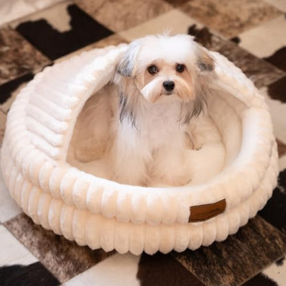 Cat Cave Bed for Indoor Cats, Washable Covered Cat Bed Hooded Kitty Bed Soft Fluffy Pet Bed for Puppy and Small Dog(White) - color: White