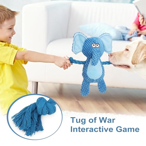 Dog Toys, Dog Squeaker Toys with Crinkle Paper, Stuffed Animal Dog Plush Chewing Toy, Cotton Rope Interactive Toys for Puppy, Small, Middle Dogs (Blue Elephant) - color: Blue