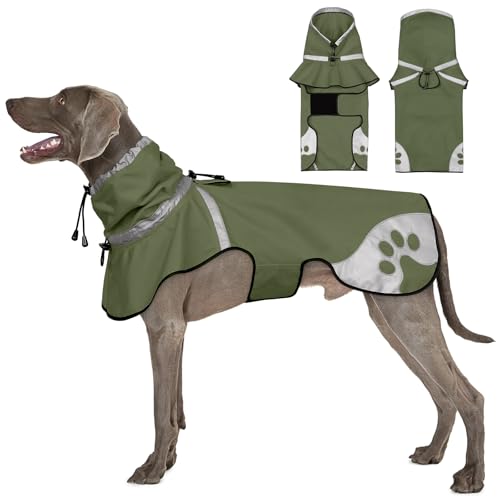 Dog Raincoat for Large Dogs, Adjustable Rain Jacket for Dogs, Waterproof Slicker Jacket for Adventures, Walking, Hunting（L,Dark Green） - size: Large