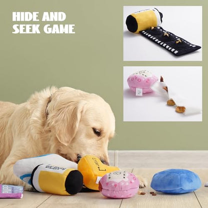 Nocciola Funny Squeaky Dog Toys, Old Tech Themed Stuffed Plush Puppy Toy Set with Hidden Treat Pockets, Cute Crinkle Chew Toys for Small Medium Large Breed, Boy Dog Birthday Gifts, 7 Packs - style: Tech Themed