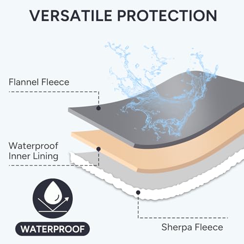 Waterproof Dog Blanket Bed Cover for Bed Couch Sofa, Liquid Pee Proof Pet Blanket Washable, Reversible Sherpa Fleece Blanket Furniture Protector for Medium Large Dogs Cats（Gray, 50"x 60"）