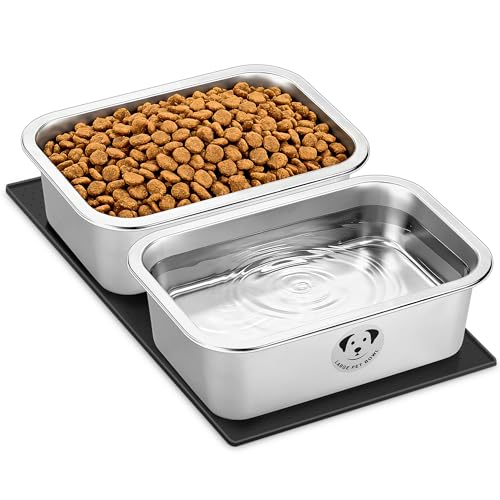 2 Pack Stainless Steel Dog Bowls for Large Dogs with Non-Slip Mat, High Capacity Metal Dog Food Bowls, Food and Water Bowl for Larges, X-Large, and Big Dogs 1.25 Gallons - color: 1.25 Gallons Bowls With Non-slip Mat
