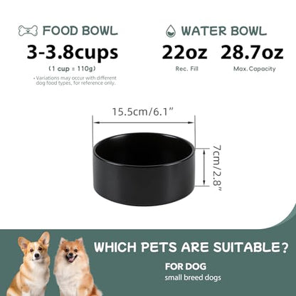 Havniva 6.1” Dog Bowl Ceramic Dog Food and Water Bowl, Durable Dog Water Bowl with Non-Slip Rubber Base Large Capacity Feeding Dishes for Small & Medium Dogs - color: Matte Black, size: 6.1 Inch