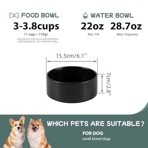 Havniva 6.1” Ceramic Dog Bowls, Dog Food and Water Bowl for Small & Medium Dogs, Durable Dog Water Bowl with Non-Slip Rubber Base Large Capacity Pet Feeding Bowl - color: Matte Black, size: 6.1 Inch