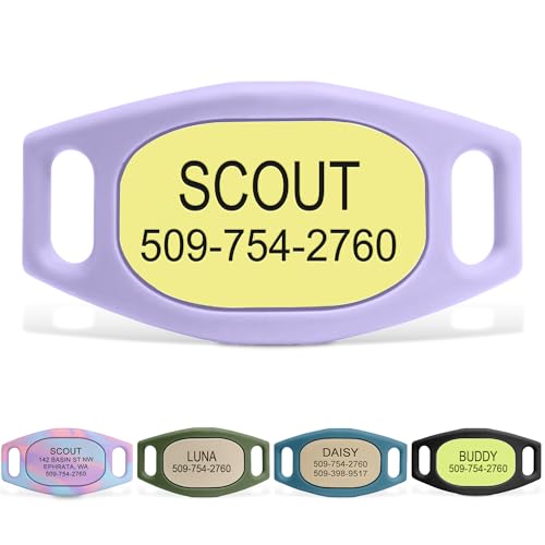 GoTags Active Silent Dog Tag, Personalized Engraved Silicone and Cat Name Pet ID Tags, Soundless Quiet Slide On Nameplate for Collars, No More Jingling Tags (Herbal Bloom, Medium) - color: Active Herbal Bloom, size: Medium (Pack of 1)