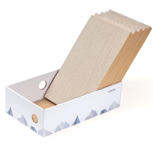 Conlun Cat Scratcher Box with Heavy-Duty Double-Sided Cardboard Pad, Cardboard Lounger, Cat Bed for Indoor Cats, Interactive Hole Design, Large - 5 Pack, White - color: White, size: L-5 Pack