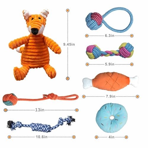 7 Pack Dog Toys for Teething, Entertainment, Puppy Chew Toys Pack with Cute Squeaky Toys,Durable Ropes Chew Toys