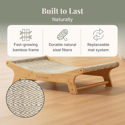 XL Sisal Cat Scratcher Bed with Elevated Hammock for Indoor Cats, Replaceable Natural Sisal Pad, Large Cat Lounge, Anti-Slip No-Wobble Bamboo Frame, Grey Chevron. - color: Grey Chevron
