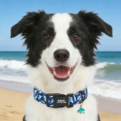 Elegant little tail Summer Dog Collar,Shark Print Spring Pet Collars Dog Cotton Soft Sturdy Puppy Collars Female Adjustable Collar for Small Medium Large Dogs - color: Blue Shark, size: X-Small (Pack of 1)