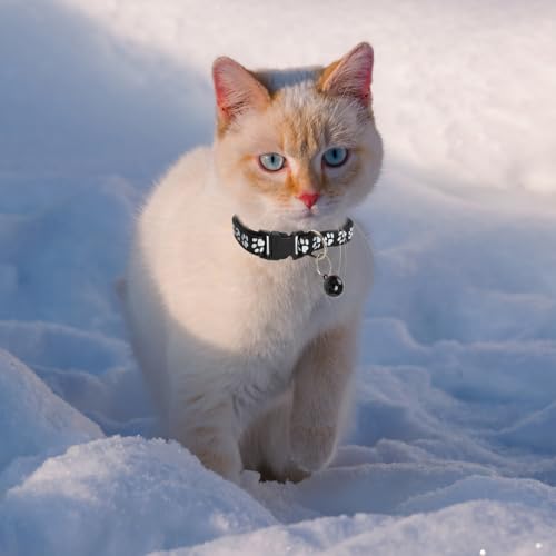 MJIYA Cat Collar with Bell, Breakaway Grid Collar with Plastic Buckle, Light Adjustable, Nylon, Kitty Collars (Black) - color: Black