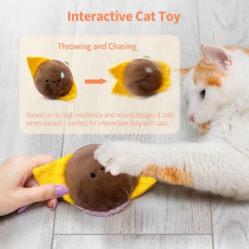Cat Toy Burger Shape, Fun Kick and Toss Catnip Toy with Crinkle Sound, Includes Catnip & Silvervine Powder (5g+5g) + 5 Reusable Pouches, Gift for Indoor Cats - size: Short